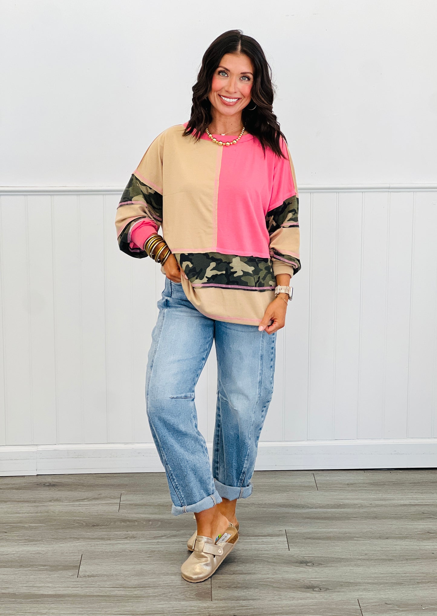 Candy Pink & Camo Color Block Top (Reg.)