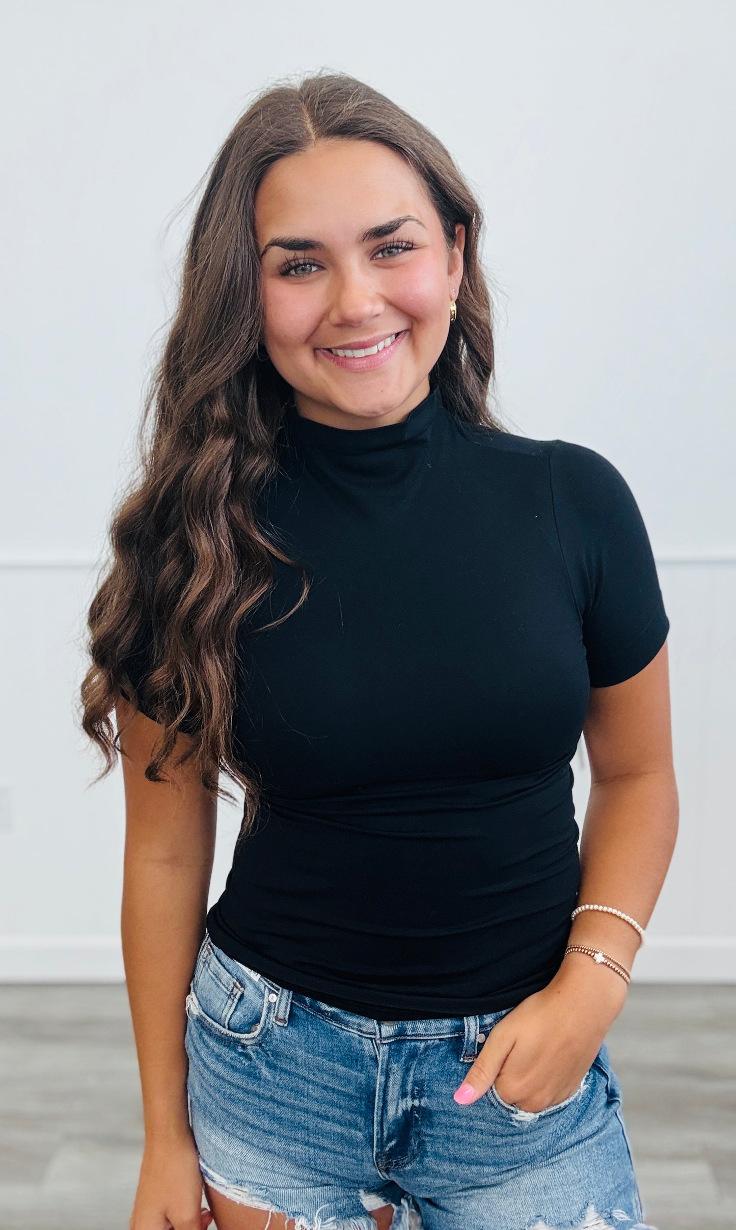 Second Skin Mock Neck Top (One Size)-5 Colors