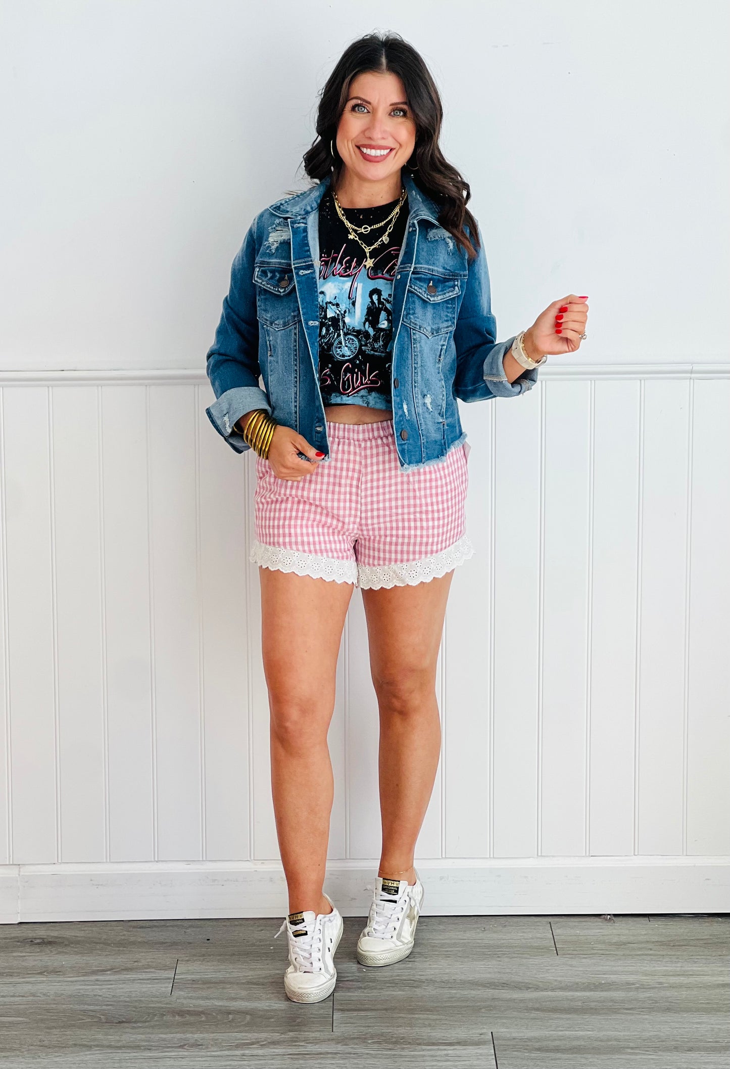 Pink Gingham Lace-Trimmed Shorts (Reg.)
