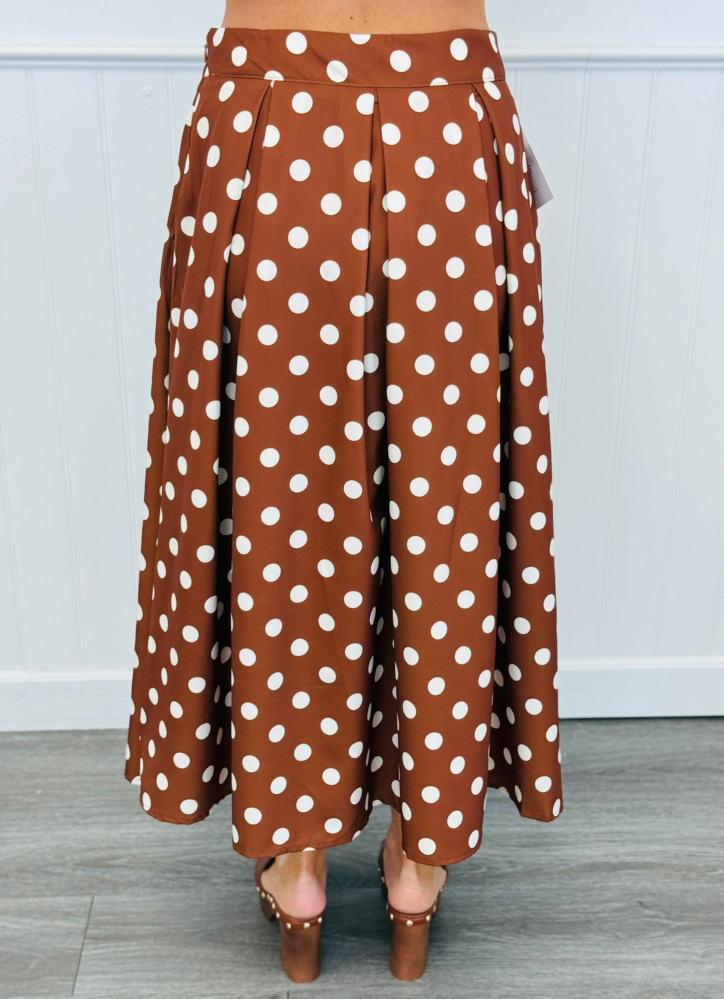 Brown Polka Dot High Waist Midi Skirt (Reg & Plus)