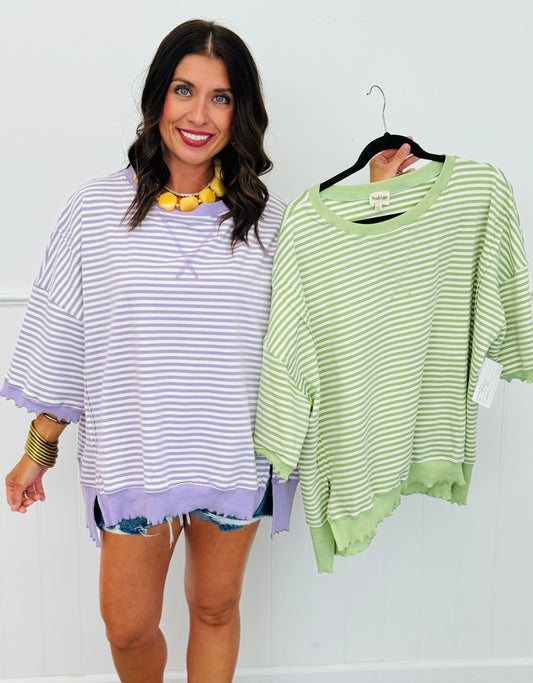 Candy Stripe Merrow Edge Sweatshirt Top (Reg.) - 2 Colors
