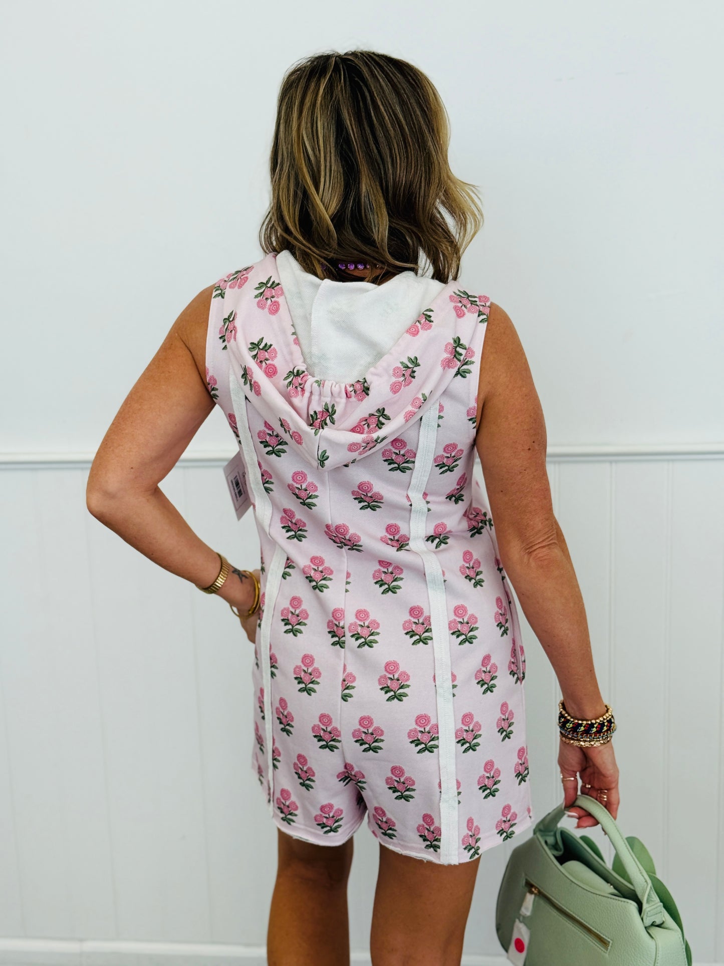 Pink Floral Zip Up Hoodie Romper (Reg.)