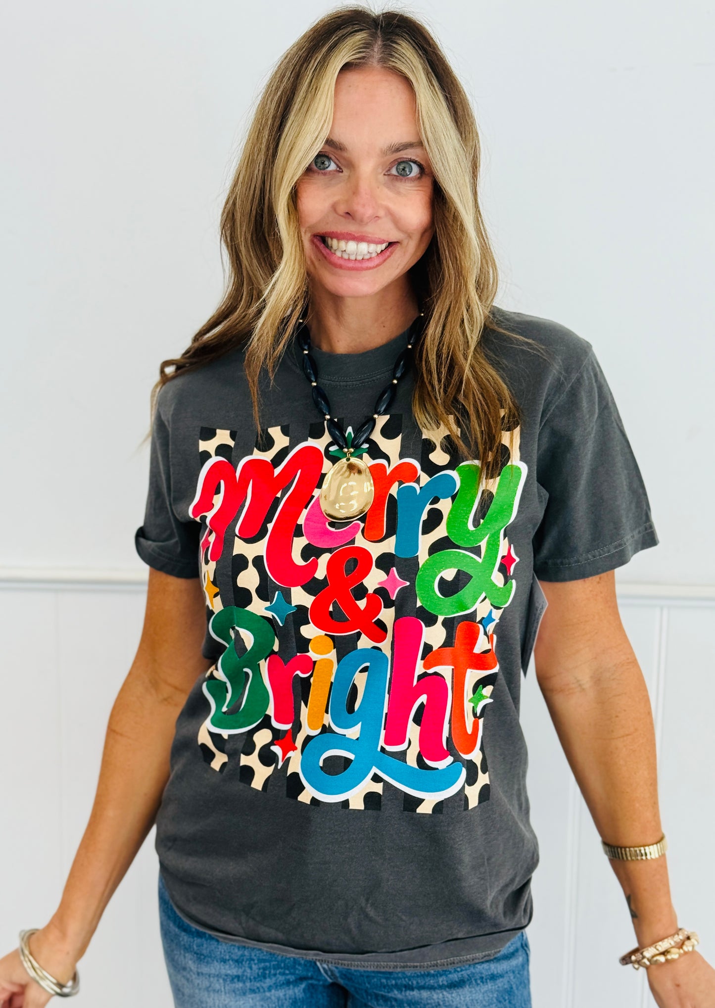 Merry & Bright Leopard Graphic Tee (Reg. and Plus)