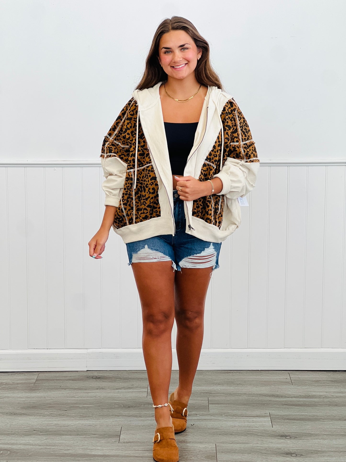 Washed Leopard & Oatmeal Hoodie Jacket (Reg.)
