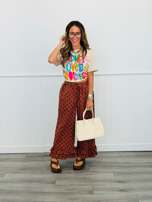 Brick/Brown Ruffled Hem Polka Dot Pants (Reg.)