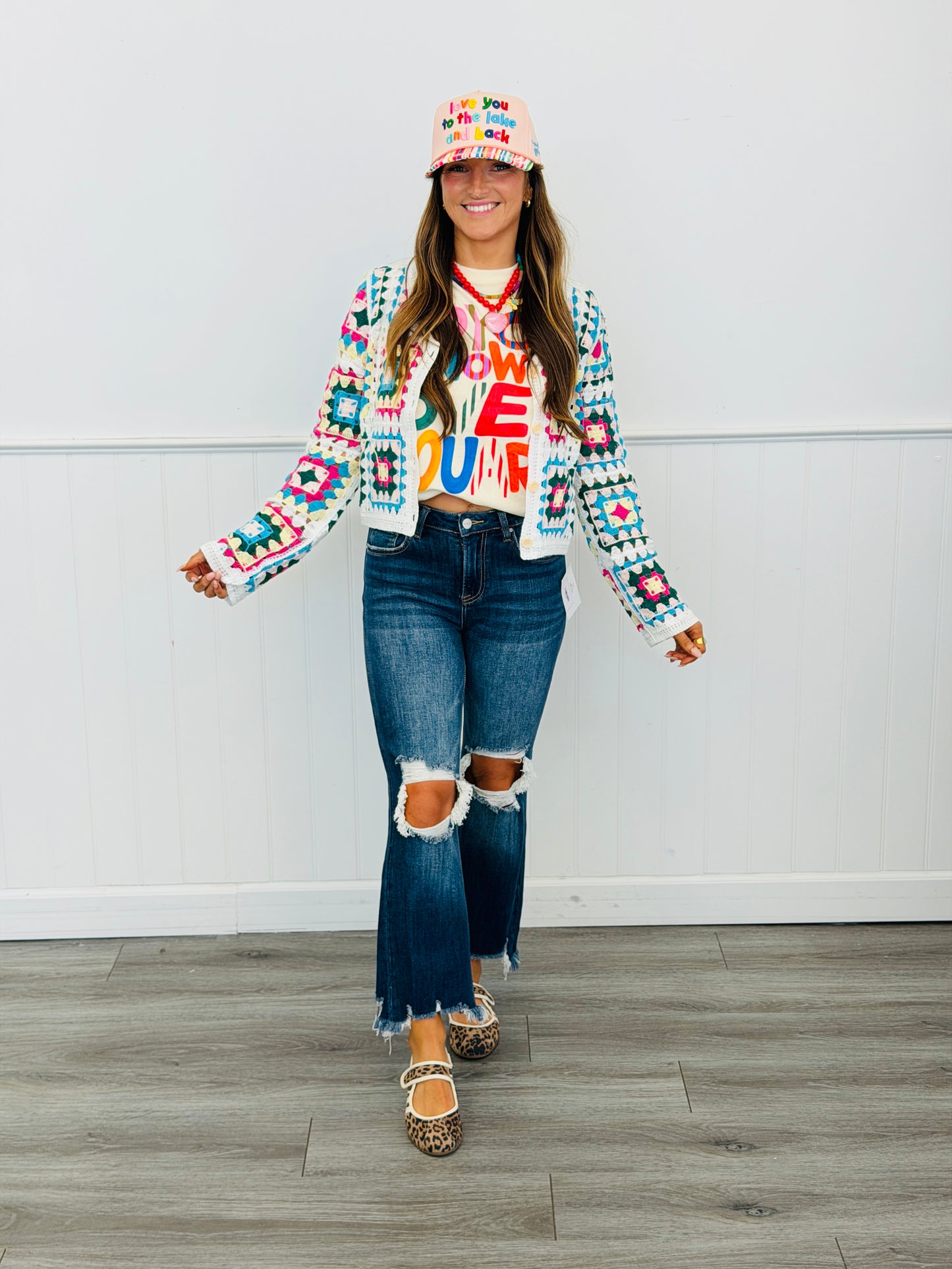 Crochet Squares Button Down Sweater Cardigan (Reg.)