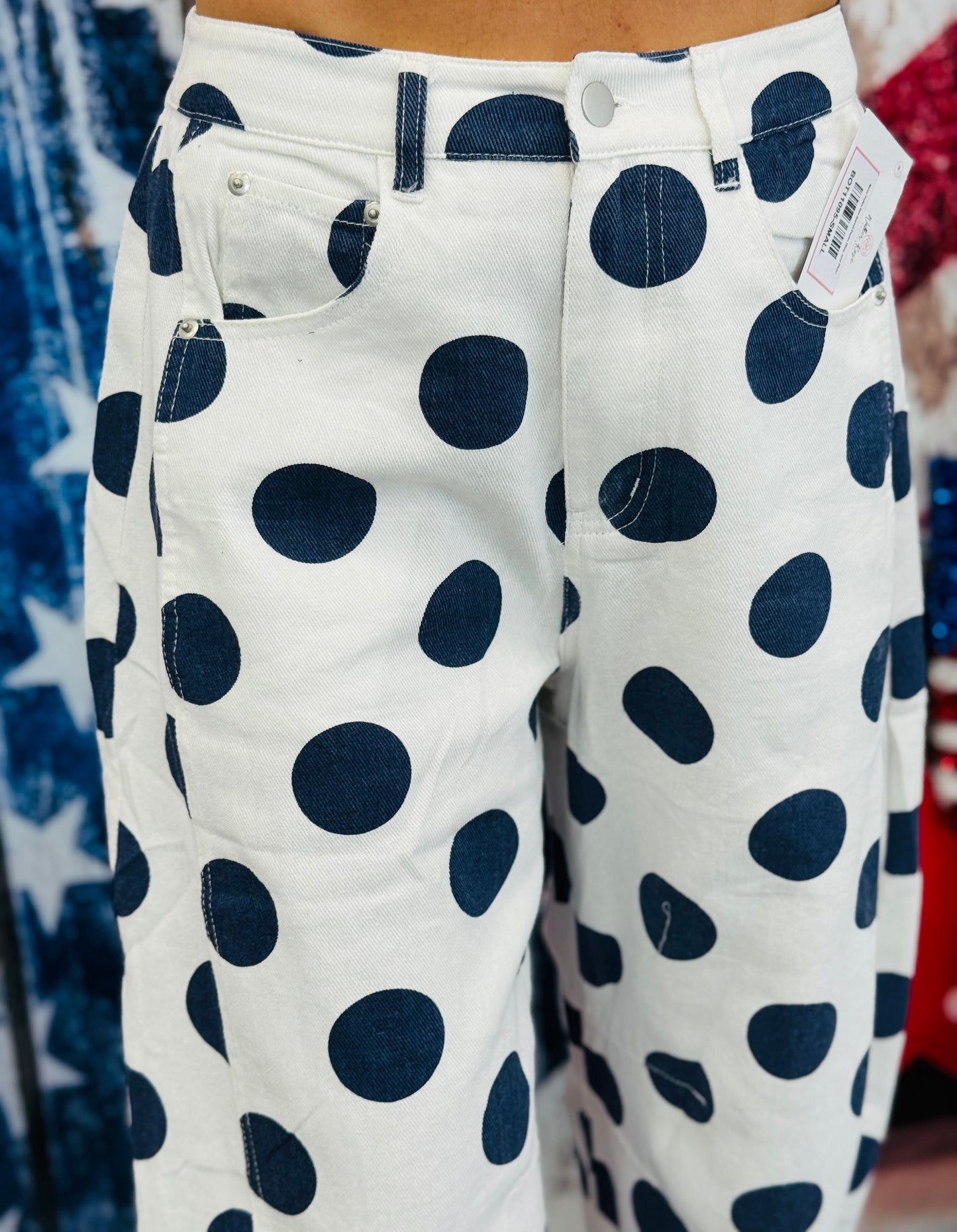 Navy Polka Dot Barrel Pants (Reg. and Plus)