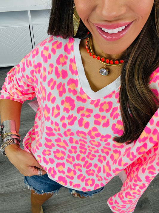 Hot Pink Leopard High Low Top (One Size)