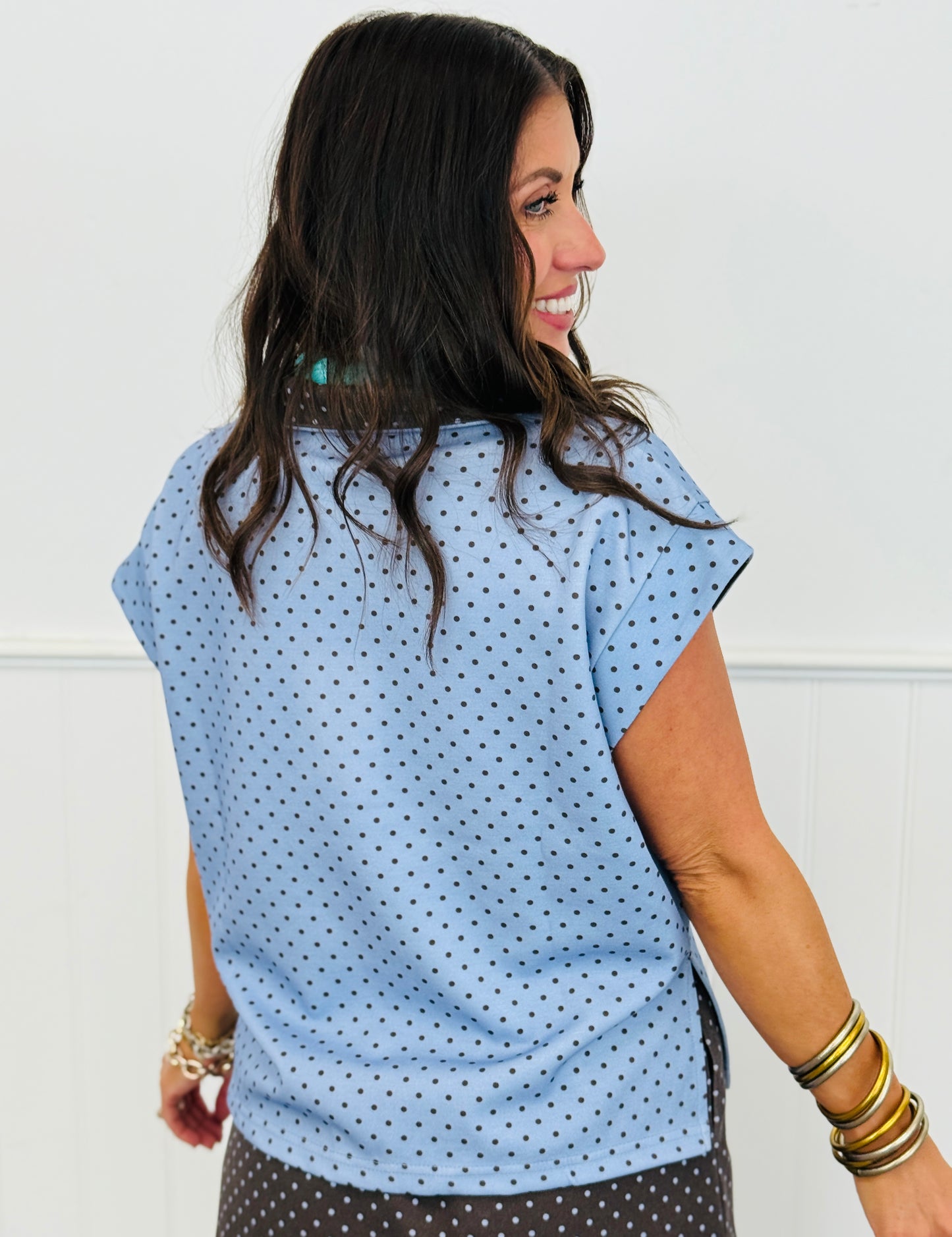 Polka Dot Half Zip Cap Sleeve Top (Reg.) - 4 Colors