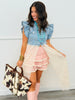 Denim Mesh Layer Button Up Jacket (Reg. and Plus)