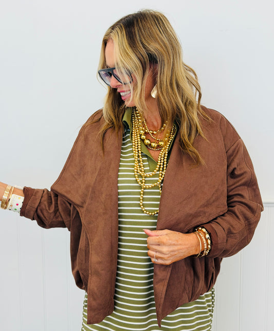 Brown Open Front Cardigan (Reg.)