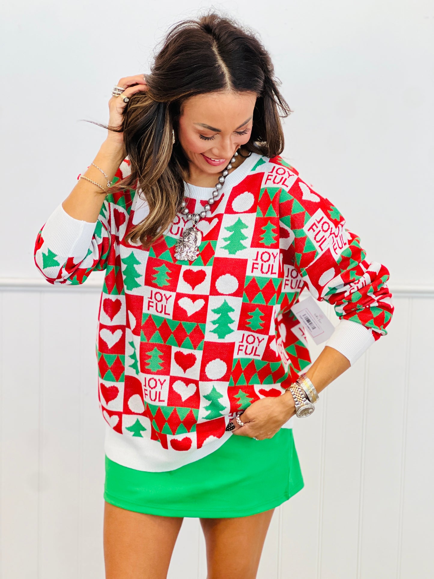 Dear Scarlett Red/Green Joyful Sweater (Reg. and Plus)