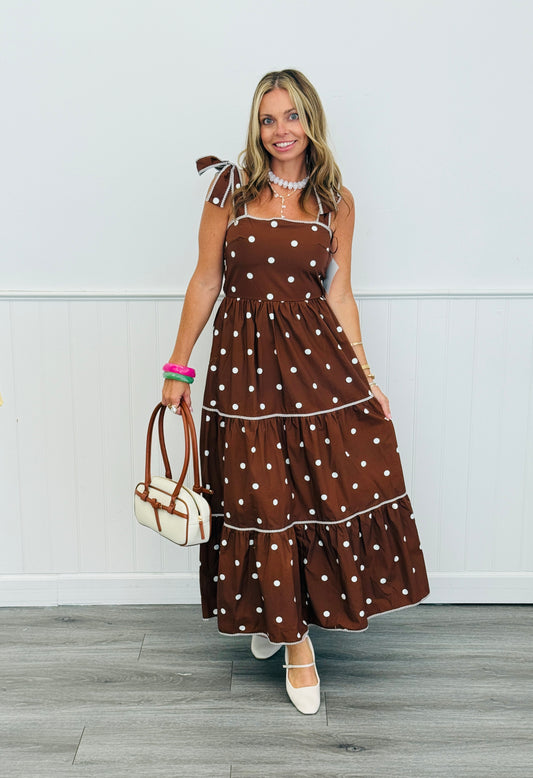 Dark Brown/Ivory Polka Dot Tiered Maxi Dress (Reg.)