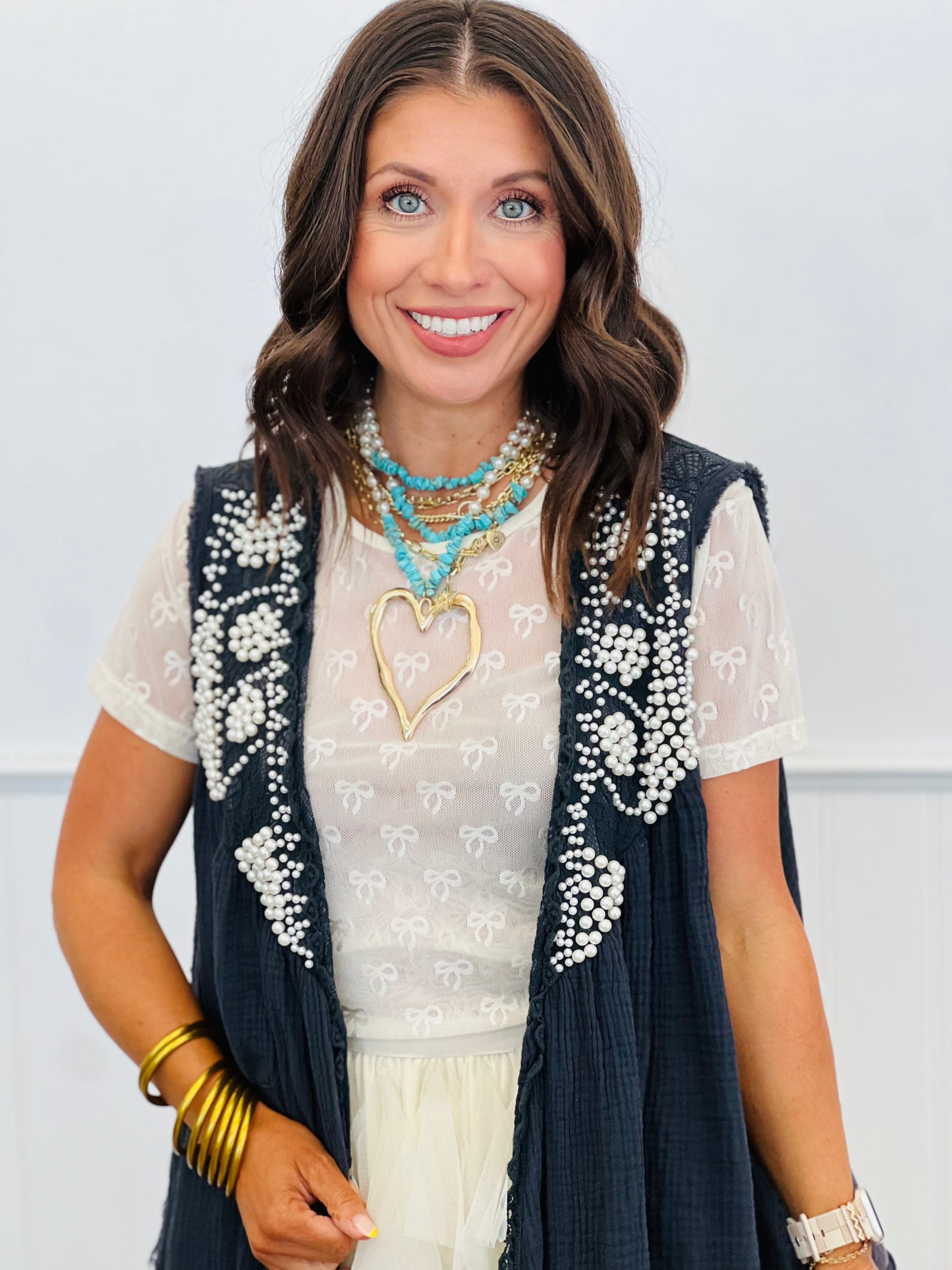 POL Charcoal Pearl Floral Open Cardigan (Reg.)