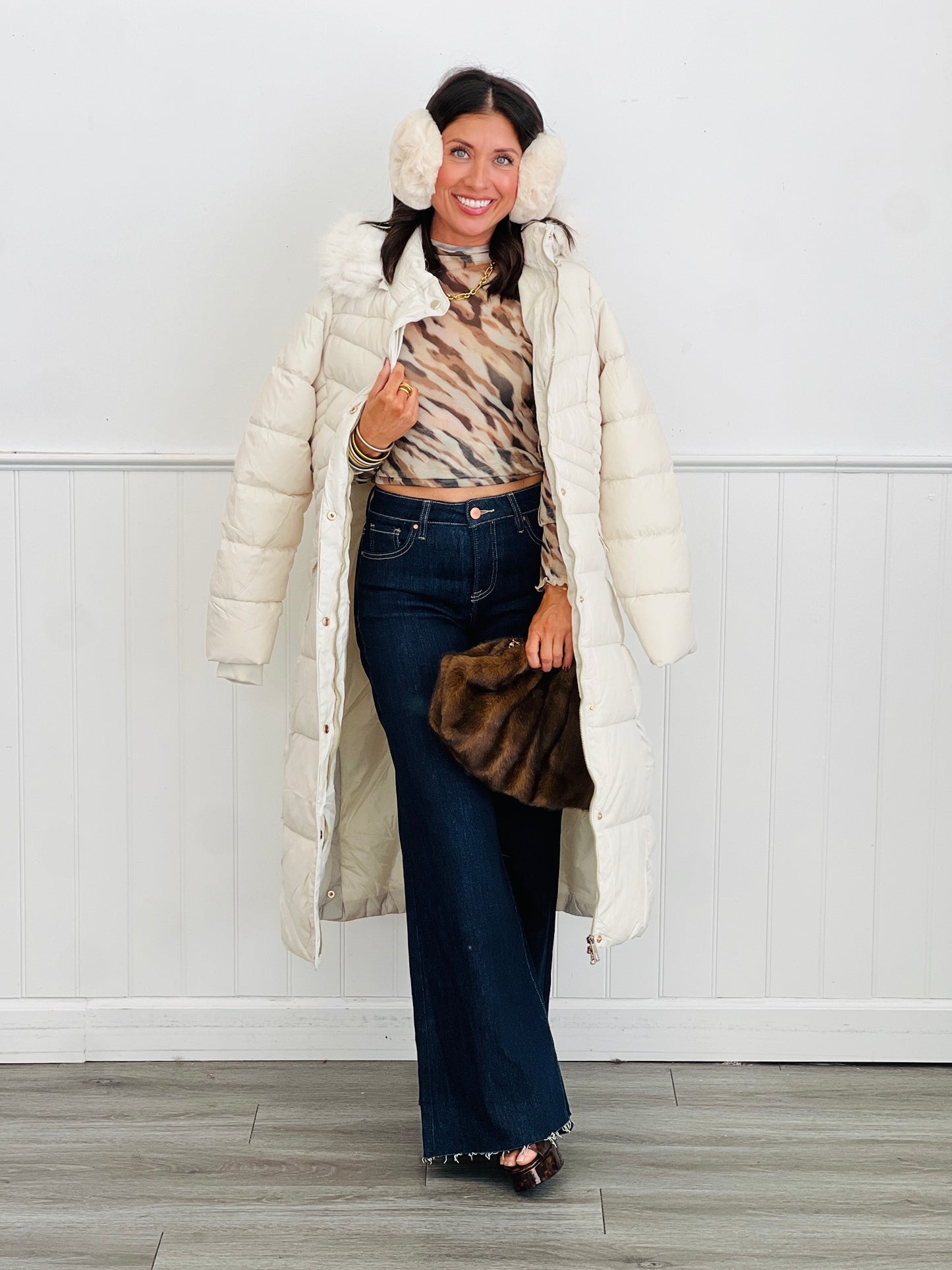 Mocha Tiger Print Long Sleeve Mesh Top (Reg.)