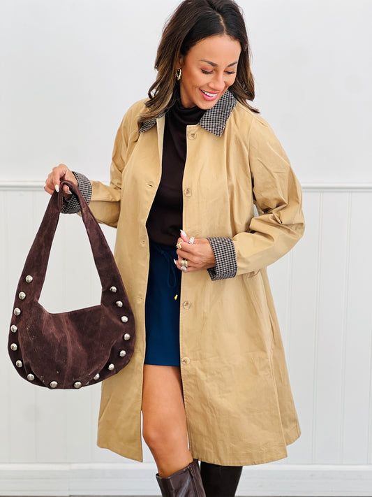 Tan/Black Long Sleeve Trench Coat (Reg.)