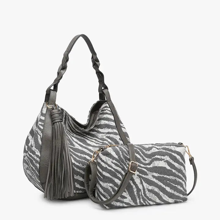 Zebra Printed Hobo w/ Large Tassel