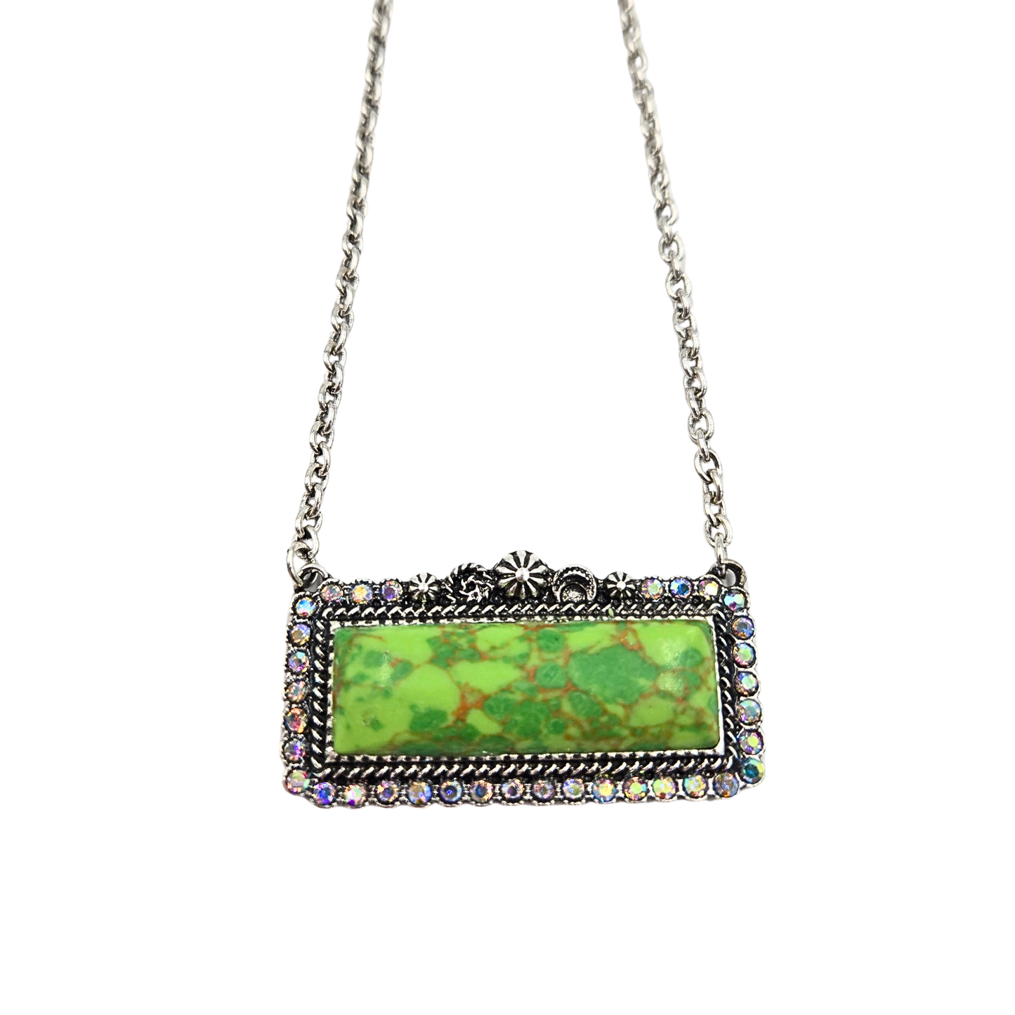 Green Turquoise Rectangle Pendant Necklace