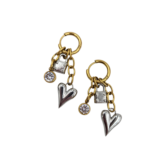 Lauren Kenzie - Two Tone Heart + Lock Huggies