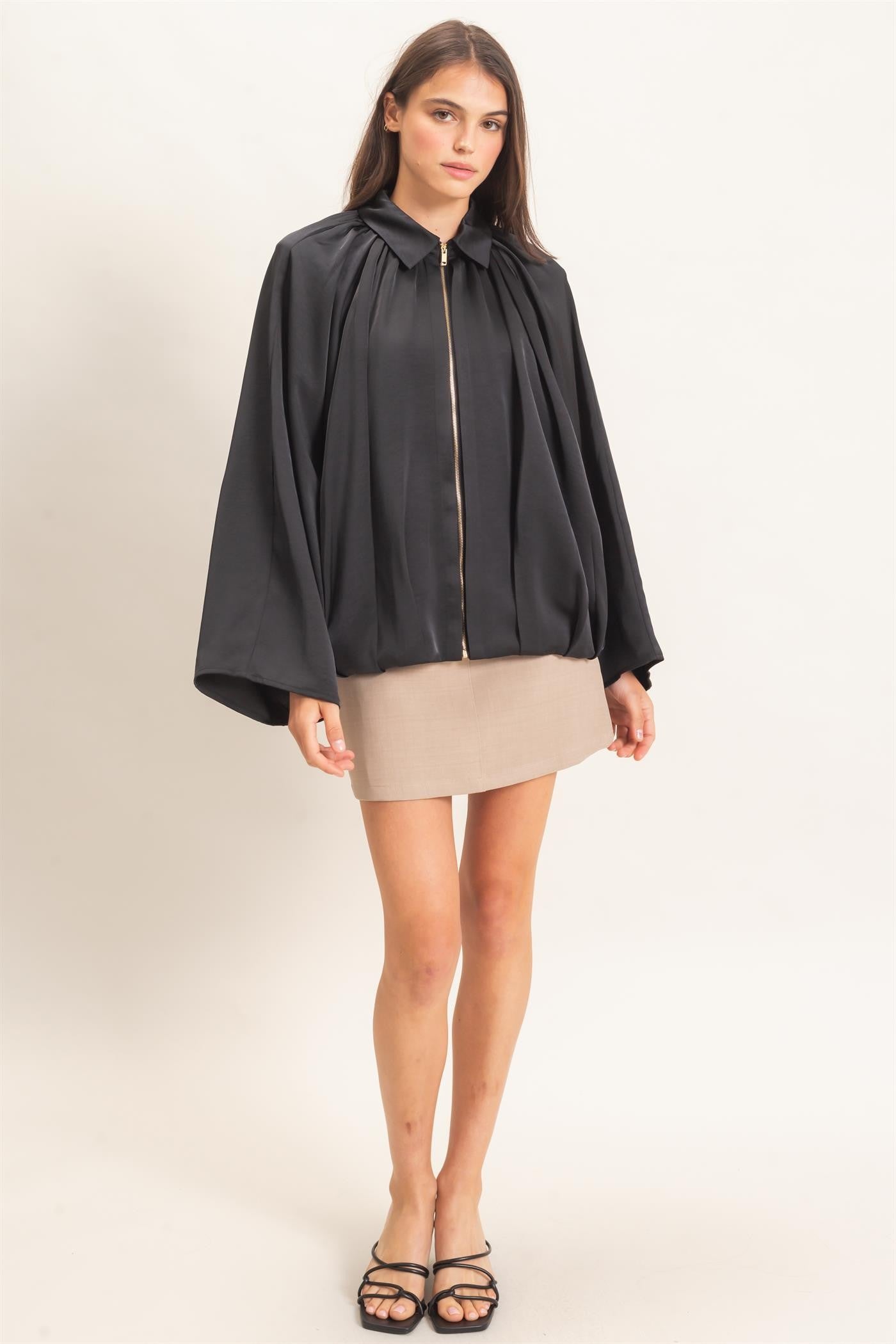 Black Satin Balloon Jacket (Reg.)