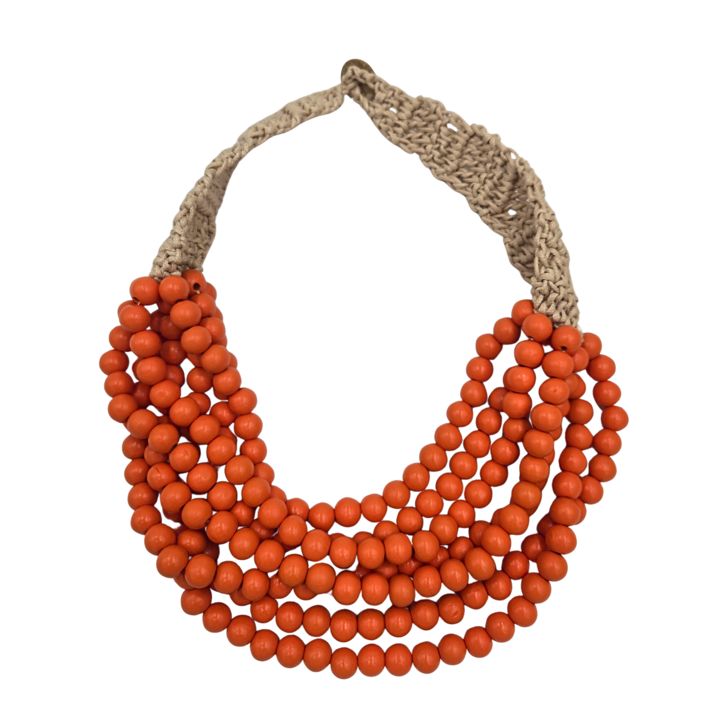 Orange Woven Wooden Bead Layered Necklace