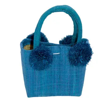 Mini Straw PomPom Bag in Turquoise