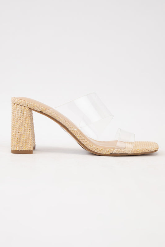 Raffia Clear Things Up Block Heels