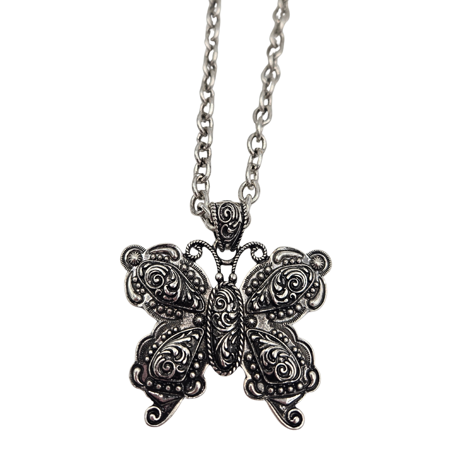 Antique Silver Filigree Butterfly Necklace