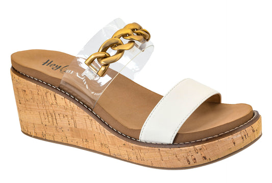 Corkys Clear & White Nightcap Wedge Sandals