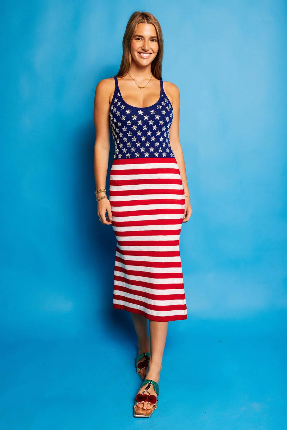 Queen Of Sparkles USA Flag Midi Dress (Reg. and Plus)