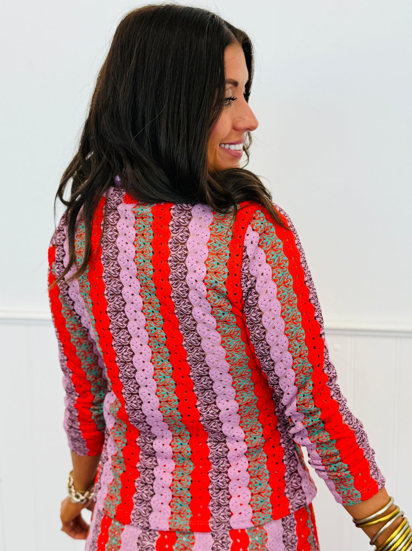 Textured Stripe Cardigan & Mini Skirt Set (Reg & Plus)