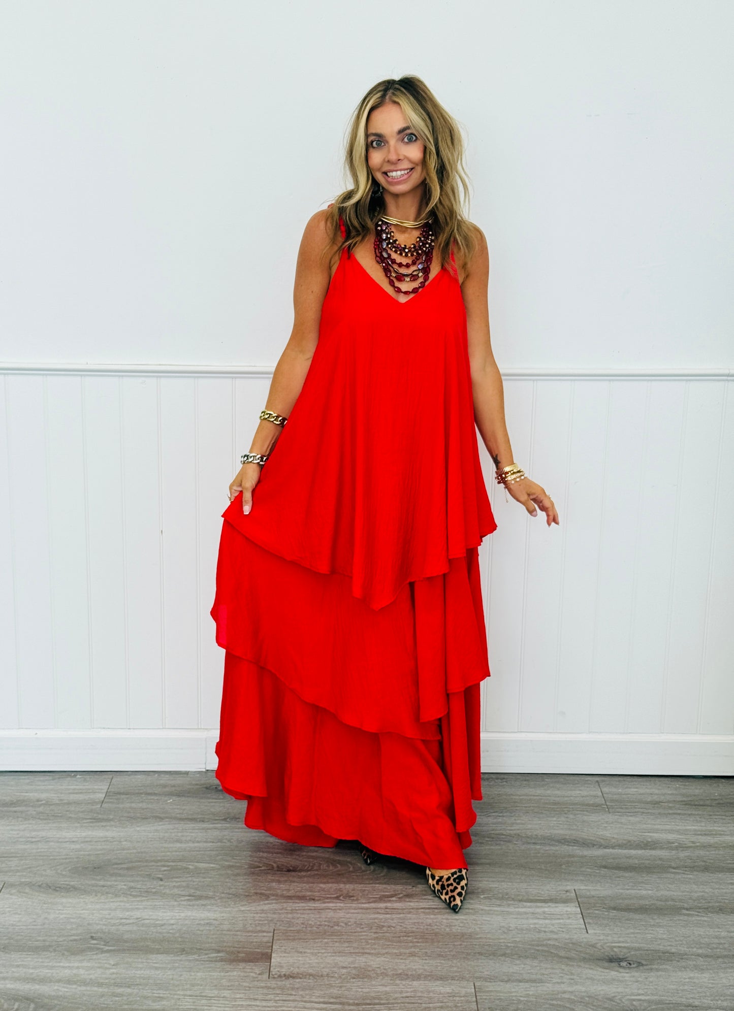V-Neck Sleeveless Tiered Maxi Dress (Reg. and Plus) - 6 Colors
