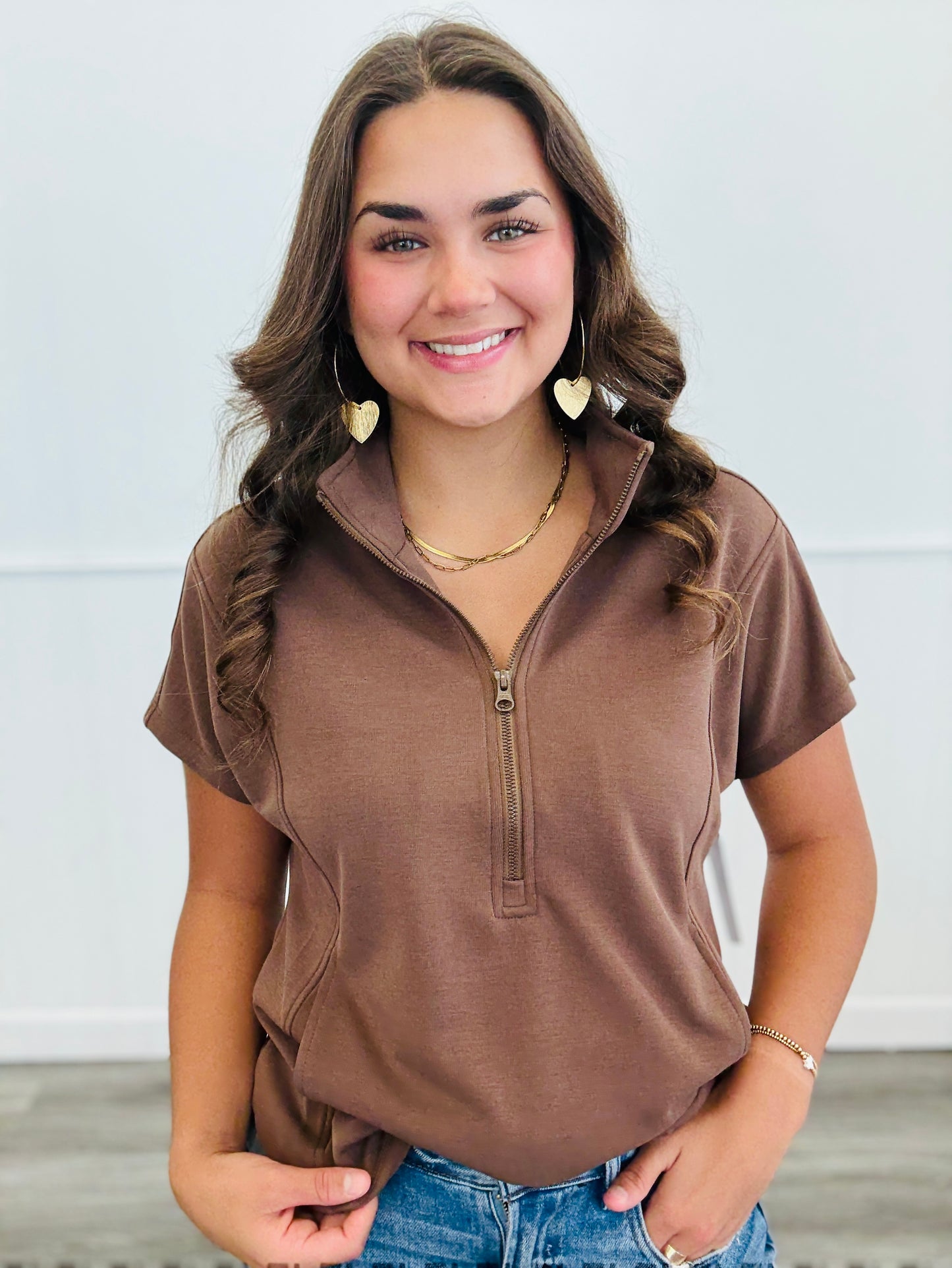 Mocha Half Zip Top (Reg. and Plus)