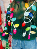 Queen Of Sparkles Dk Green Crochet Christmas Light Feather Sleeve Cardigan (Reg. and Plus)