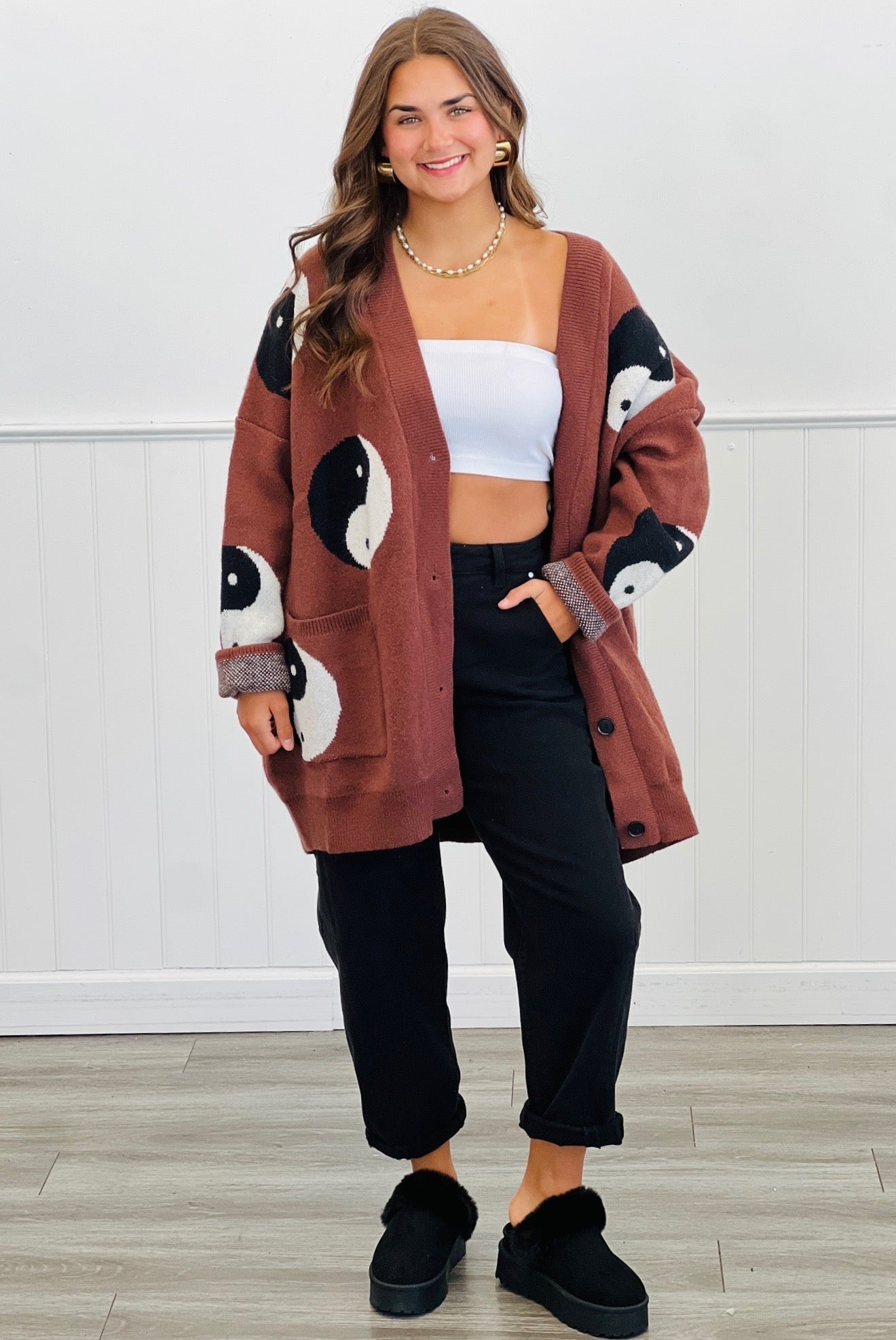 Brown Oversized Yin Yang Cardigan (Reg & Plus)