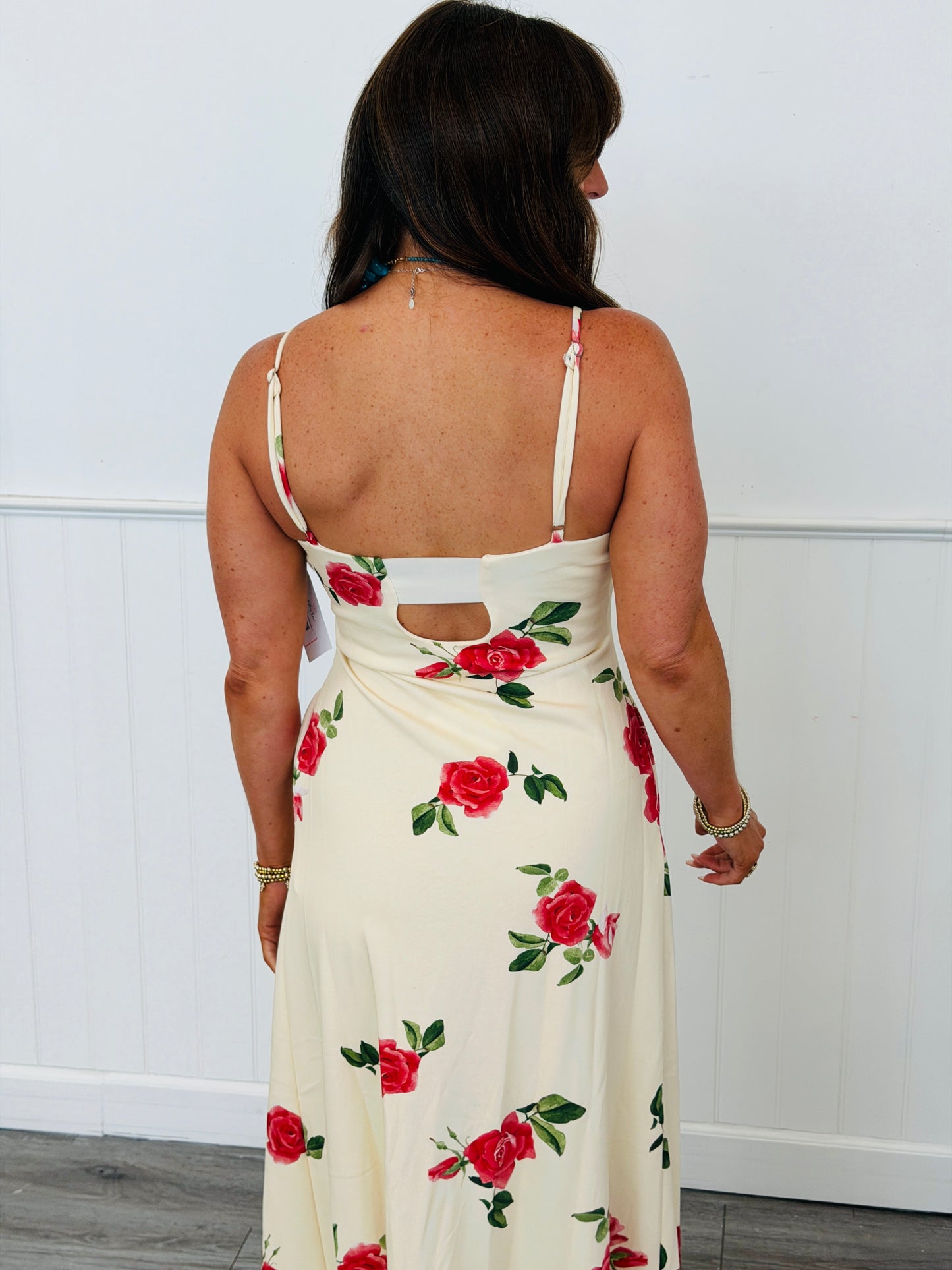 Cream Floral Print Midi Dress (Reg & Plus)