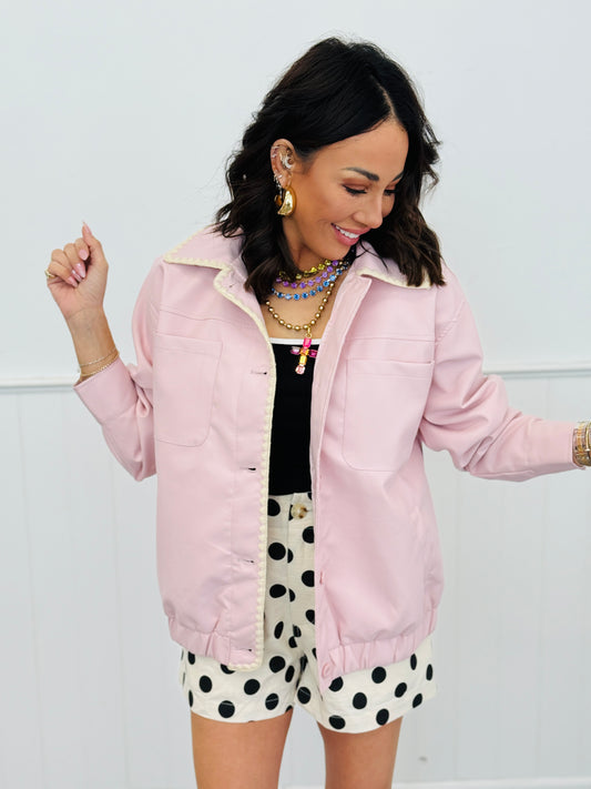 Pastel Pink Faux Leather Jacket (Reg.)
