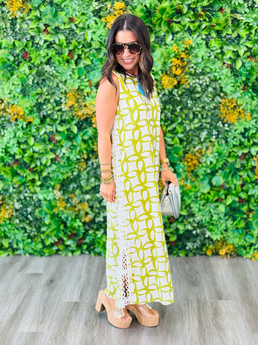 Green Apple Geometric Sleeveless Midi Dress (Reg & Plus)