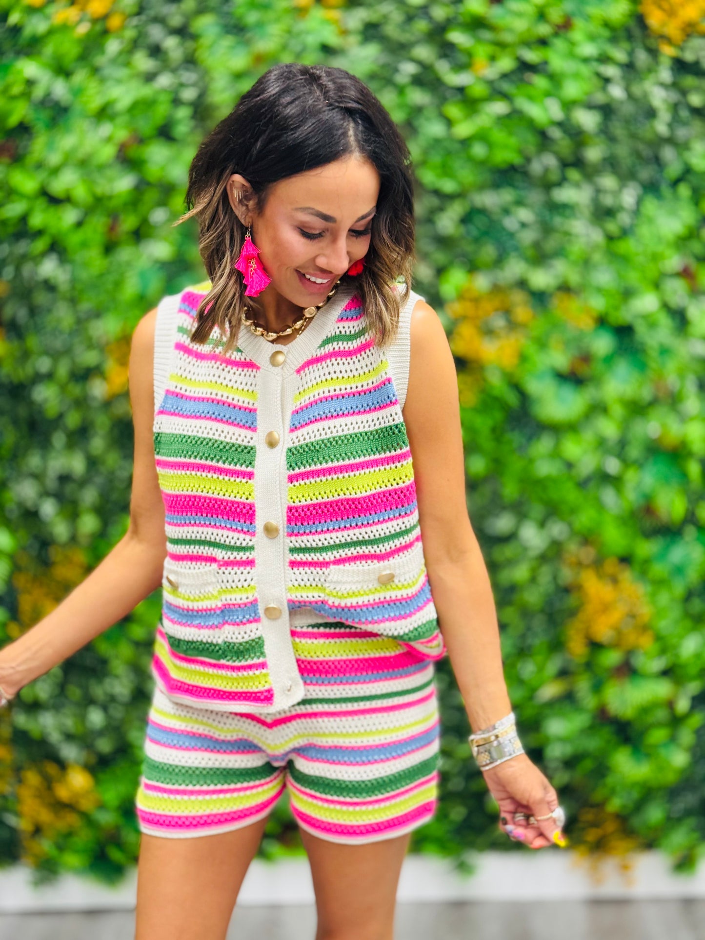 Pink Stripe Crochet Shorts Set (Reg.)