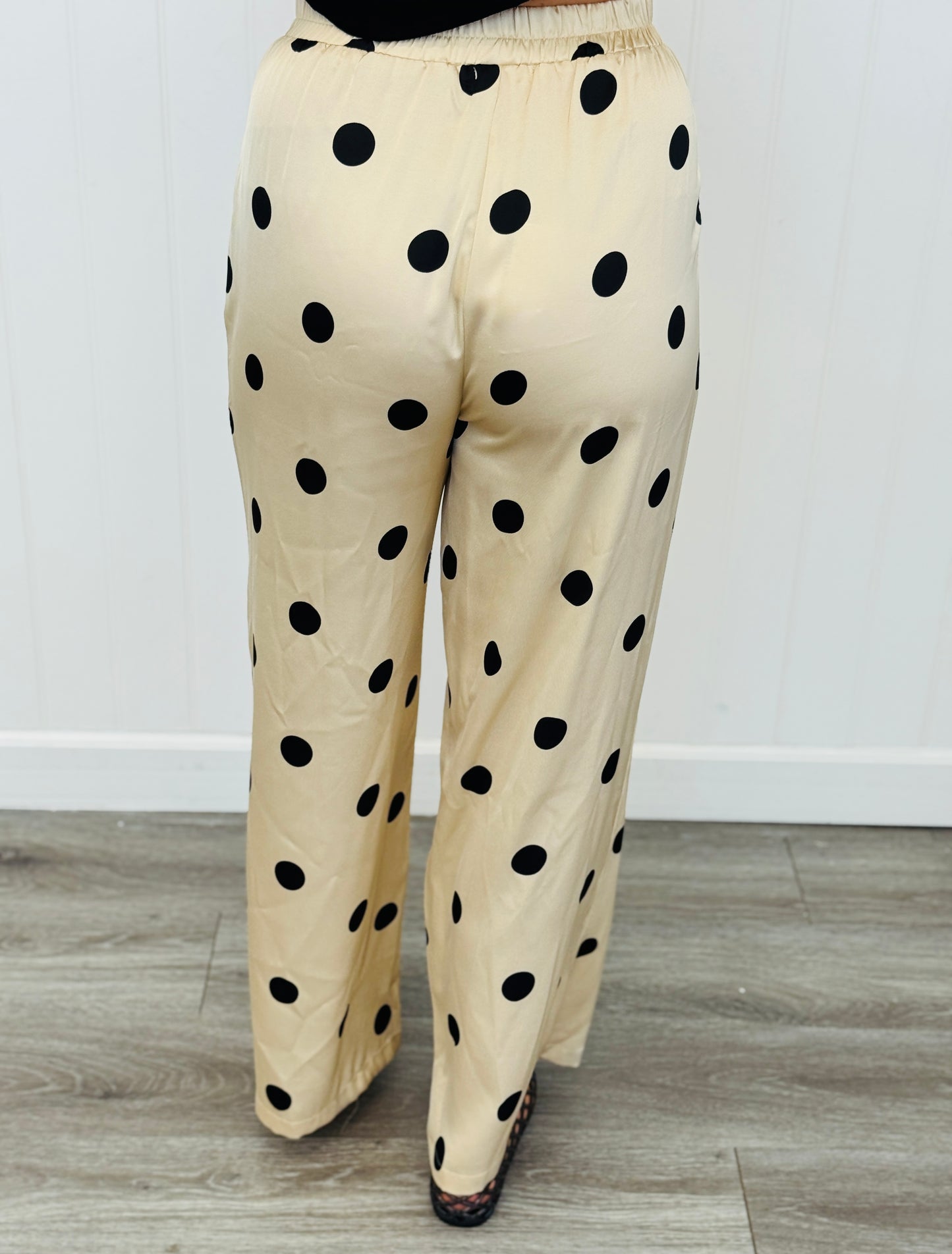 Taupe/Black Polka Dot Satin Pant (Reg & Plus)