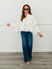 White Lace High Low Bell Sleeves Blouse (One Size)
