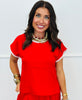 Red Embroidery Accent Pullover Top (Reg.)