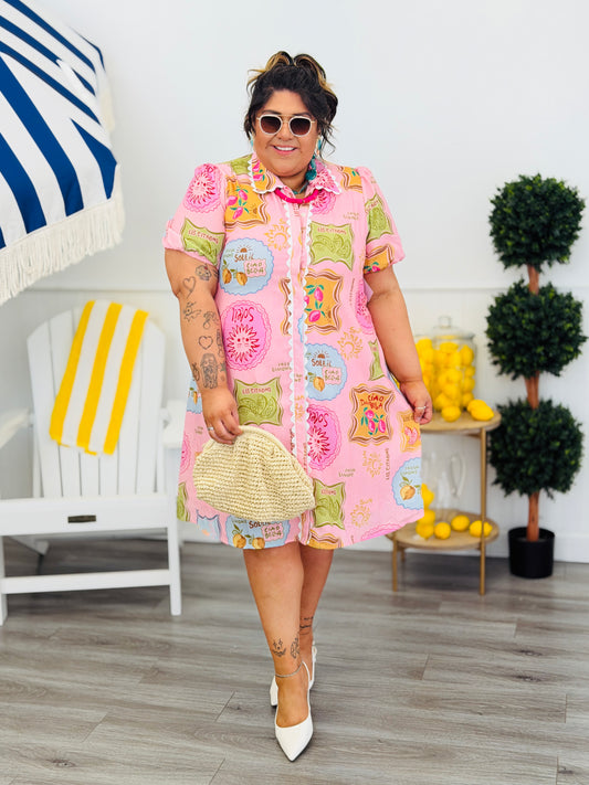 Pink Ric Rac Trim Midi Dress (Reg & Plus)