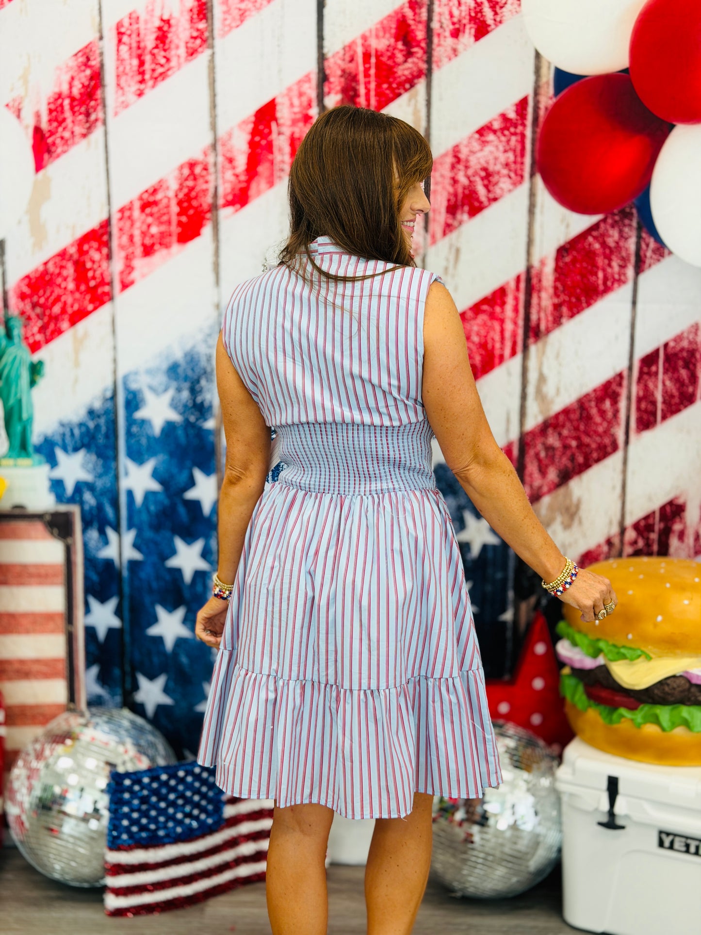 Multi Stripe Smocked Fit & Flare Mini Dress (Reg.)