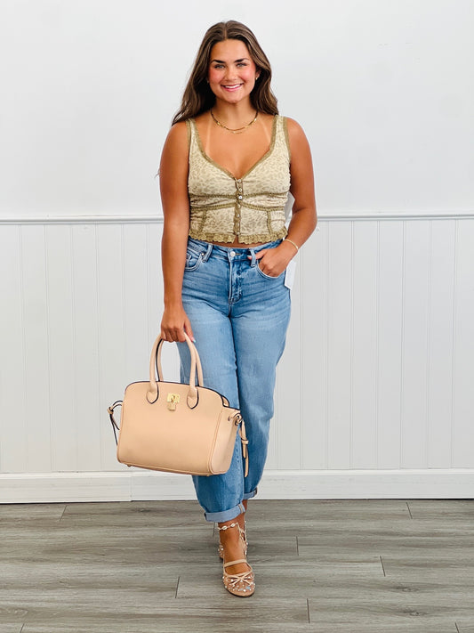 POL Tan Leopard Lace Trim Cami Top (Reg.)