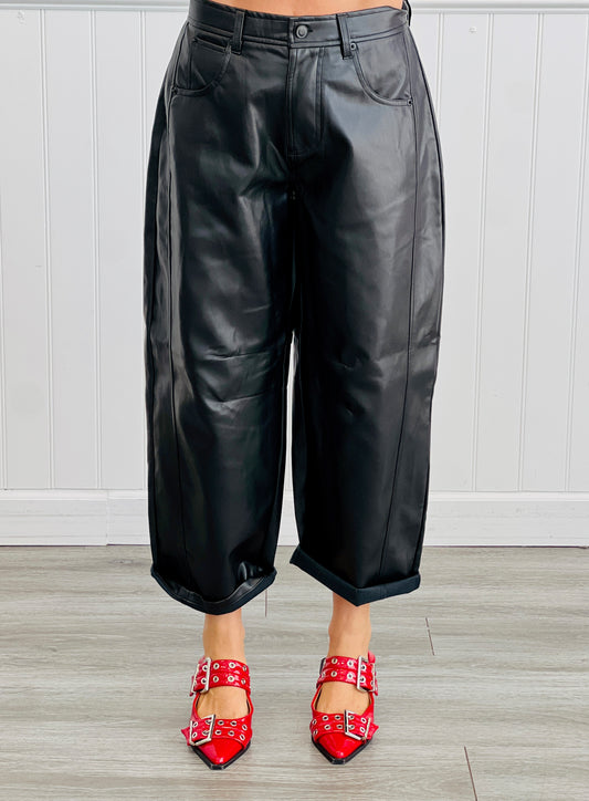 Black Pleather Barrel Pants (Reg.)