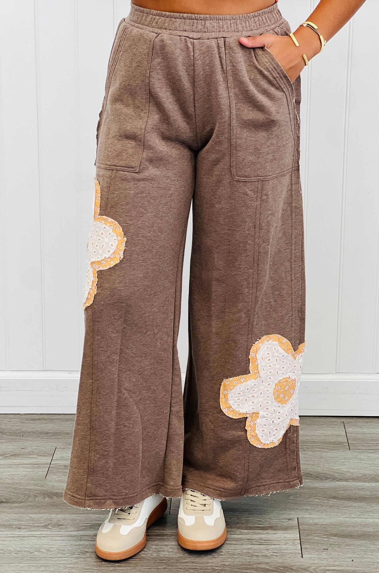 Mocha Floral Patch Pants (Reg & Plus)