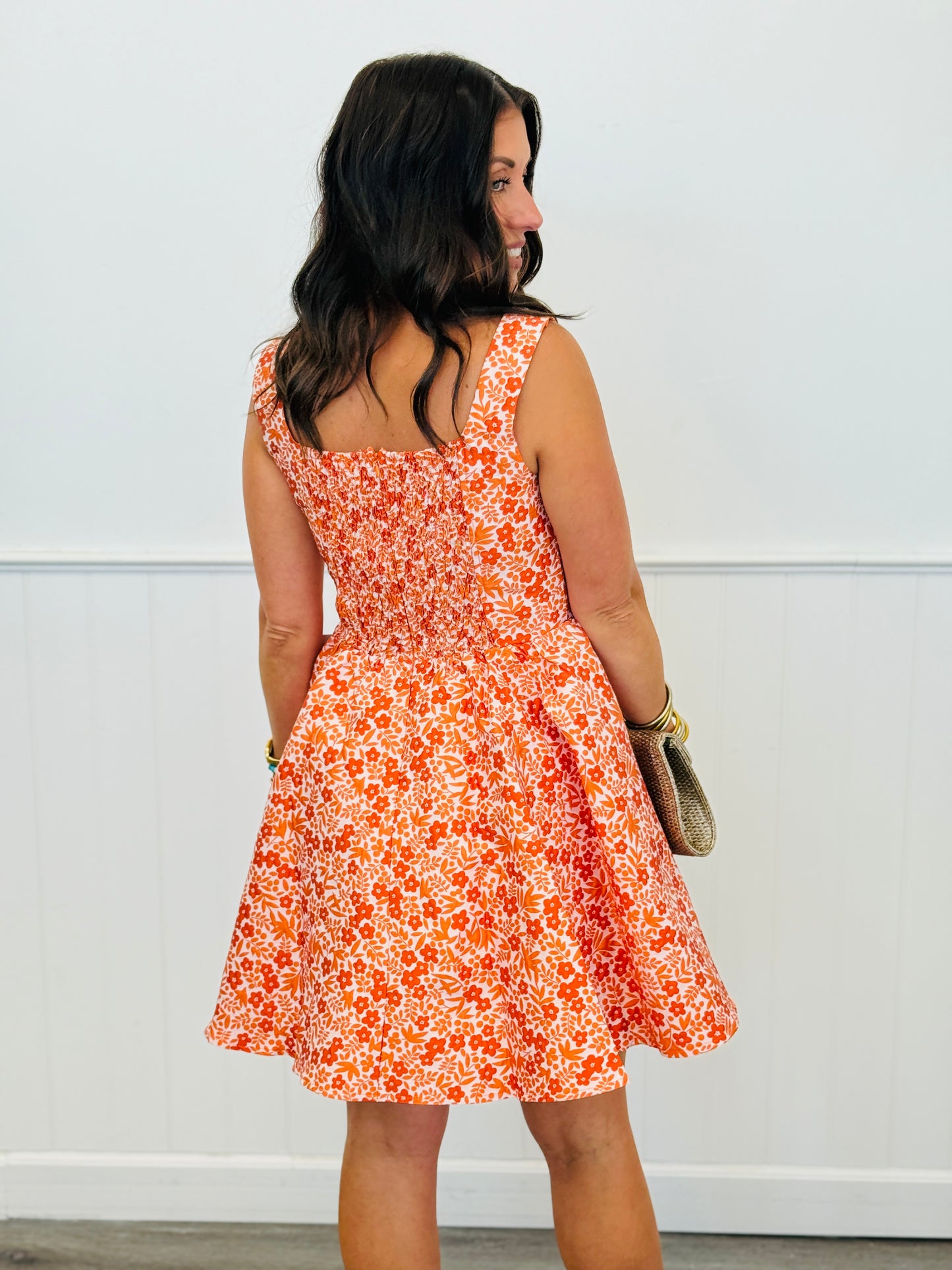 Orange Jacquard Floral Twirl Mini Dress (Reg.)