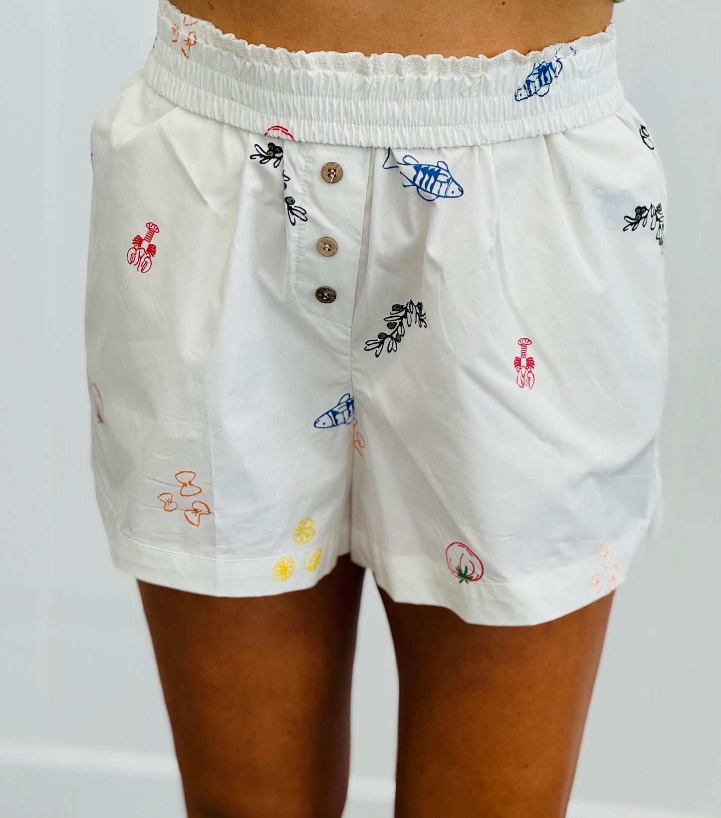 White Coastal Print Shorts (Reg.)