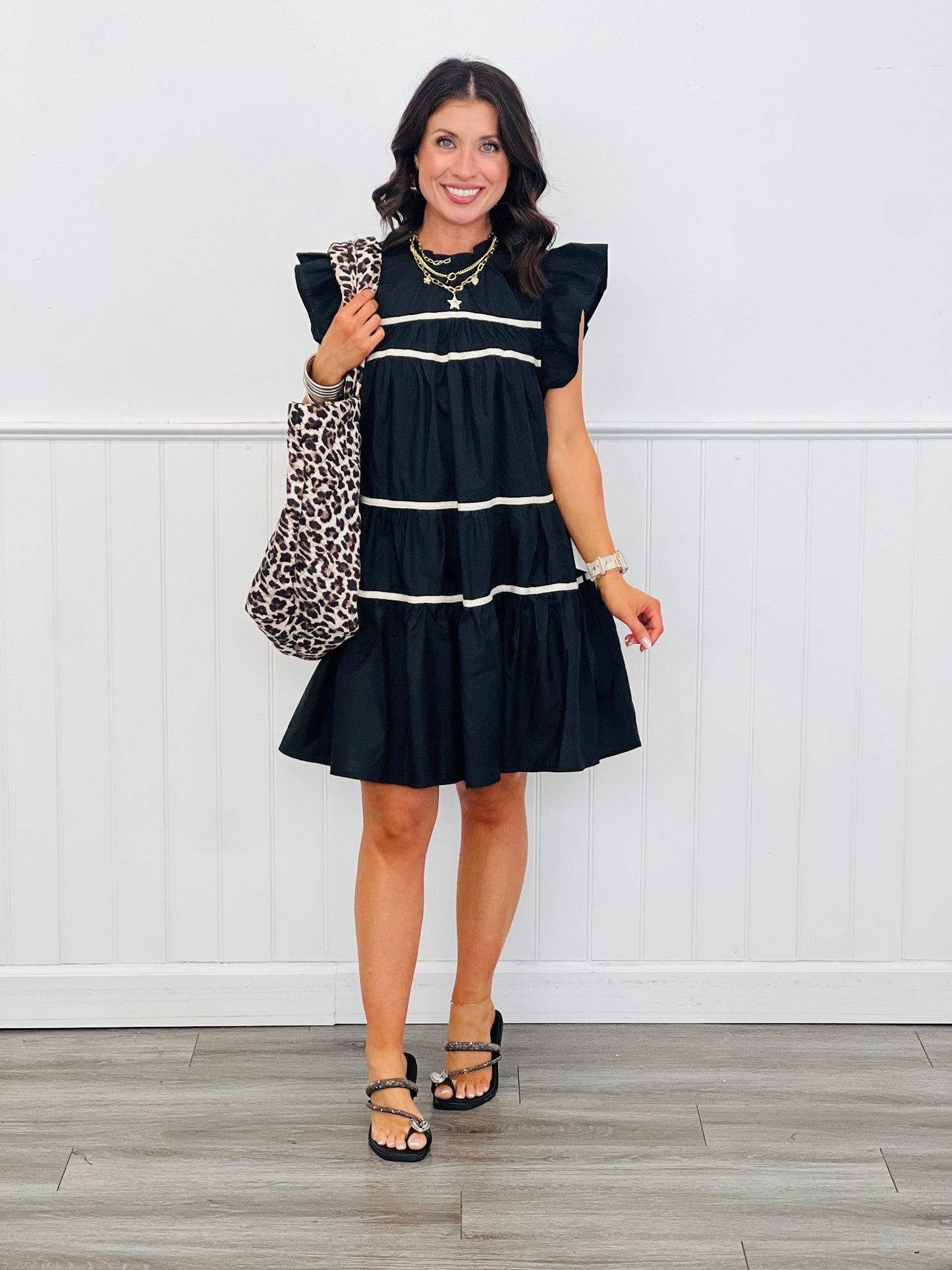 Black Bliss Ruffled Mini Dress (Reg)